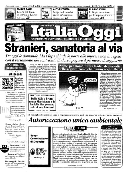 Italia oggi : quotidiano di economia finanza e politica